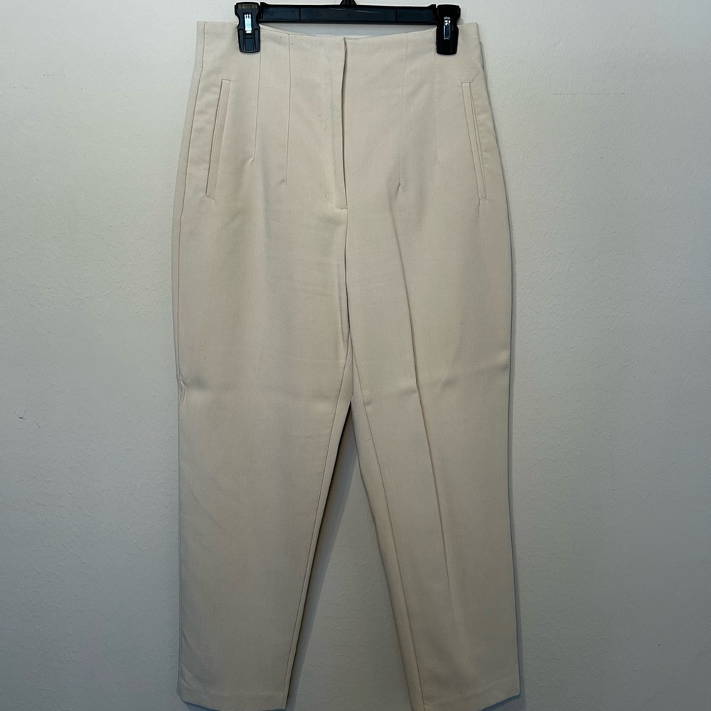Zara Beige High-Waist Tapered Work Pants – Size L (US 10/12)